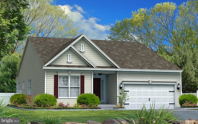 view of front facade featuring a front lawn and a garage