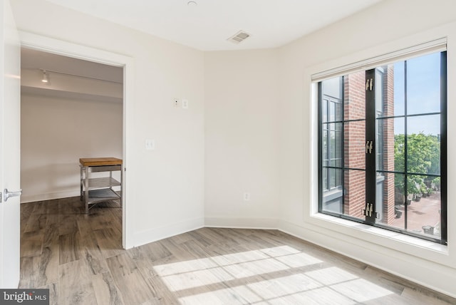 empty room featuring plenty of natural light and light hardwood / wood-style flooring