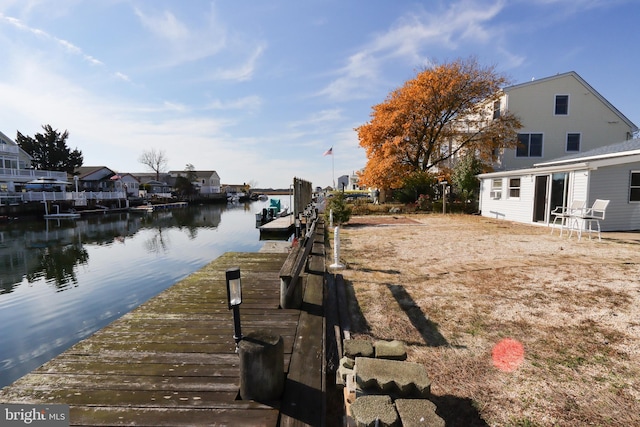 view of dock with a water view