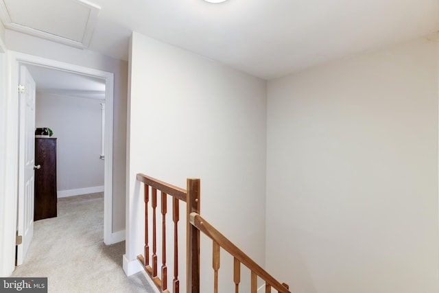 10905 Harpers Square Ct, Reston, VA 20191 - corridor featuring an upstairs landing, attic access, baseboards, and light carpet