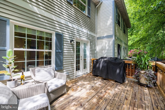 10905 Harpers Square Ct, Reston, VA 20191 - wooden terrace featuring an outdoor living space, french doors, and grilling area