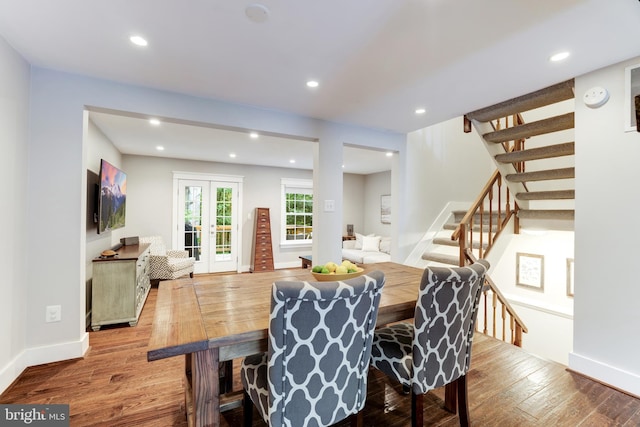 10905 Harpers Square Ct, Reston, VA 20191 - dining room featuring recessed lighting, stairs, wood finished floors, and baseboards