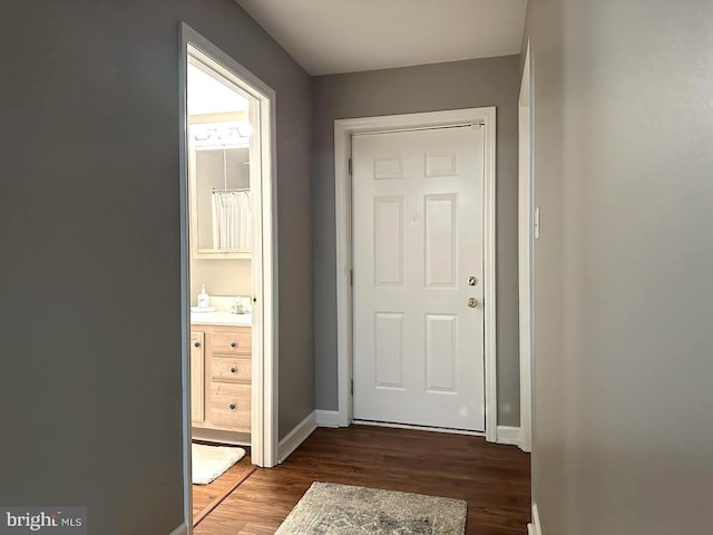 entryway featuring dark wood-type flooring