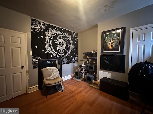 sitting room featuring dark wood-type flooring