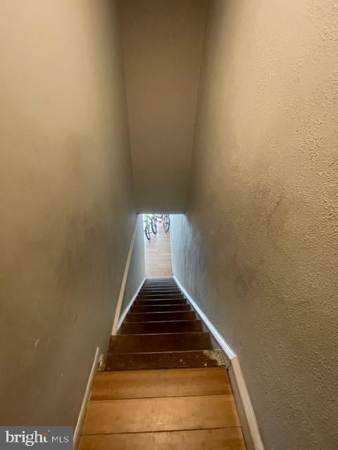 staircase featuring dark hardwood / wood-style flooring