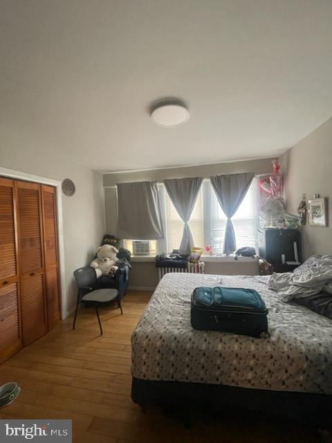 bedroom with a closet and wood-type flooring