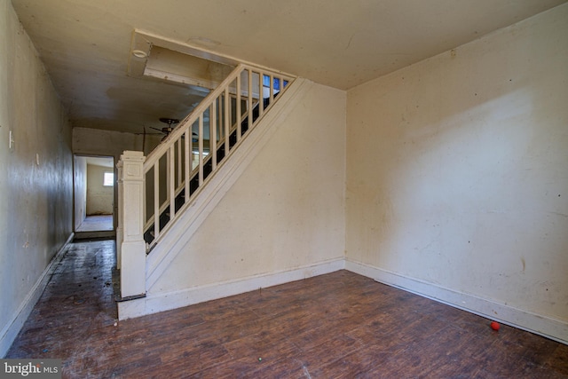 staircase featuring dark hardwood / wood-style floors