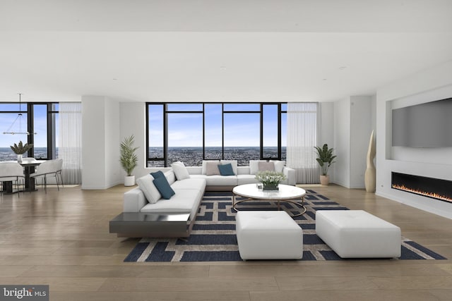 living room with plenty of natural light and hardwood / wood-style flooring