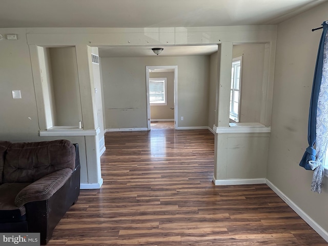 interior space with dark wood-type flooring