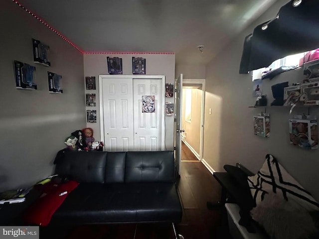 interior space with dark wood-type flooring