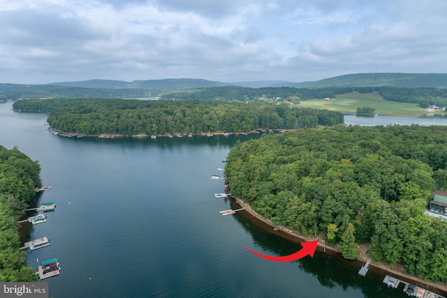 aerial view featuring a water view