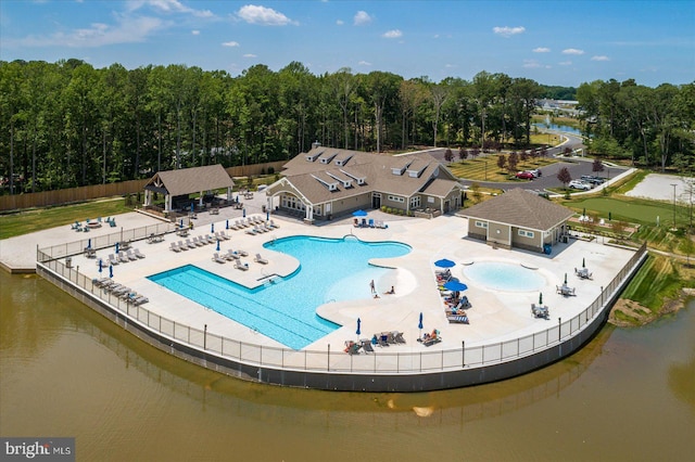 view of swimming pool featuring a patio