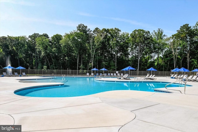 view of swimming pool featuring a patio