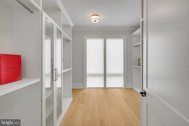 spacious closet with light hardwood / wood-style flooring