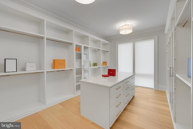 walk in closet featuring light hardwood / wood-style flooring