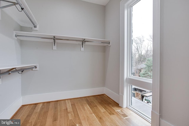 spacious closet featuring light wood-type flooring