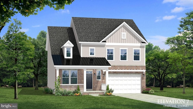 view of front of property with a front lawn and a garage