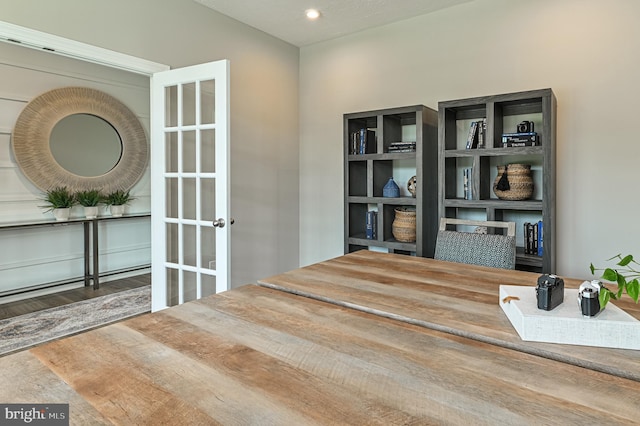 interior space featuring hardwood / wood-style flooring and french doors