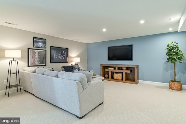 living room with light carpet