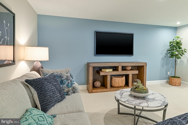 living room with light carpet