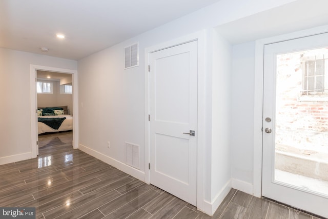 hall featuring plenty of natural light and dark wood-type flooring