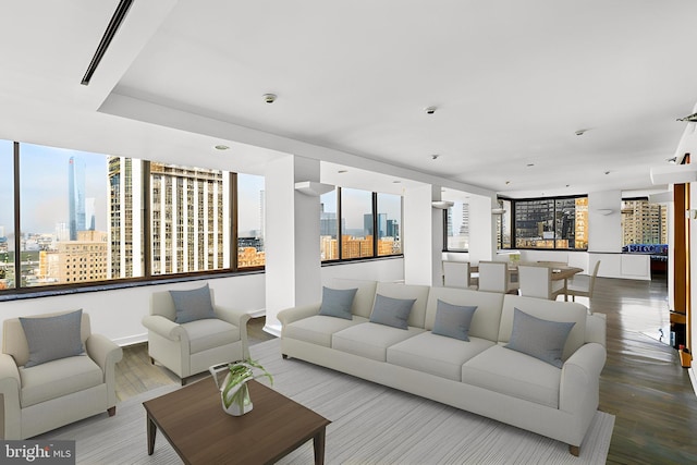 living room with light hardwood / wood-style flooring and plenty of natural light