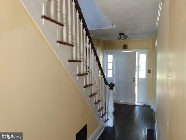 foyer entrance with dark hardwood / wood-style flooring