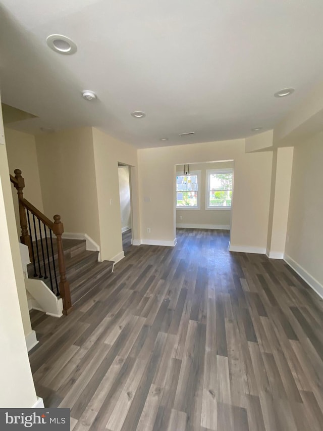 unfurnished living room featuring dark hardwood / wood-style floors