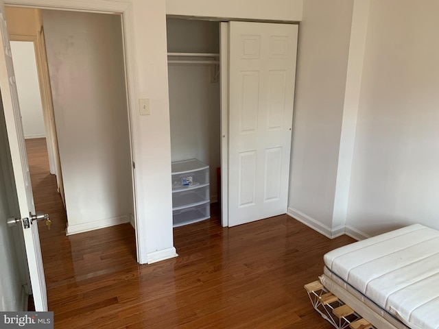 bedroom featuring dark wood-type flooring and a closet