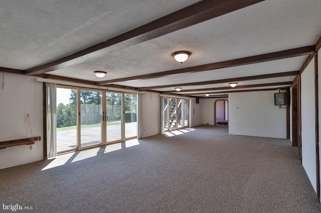 interior space with carpet floors, a textured ceiling, and a wealth of natural light