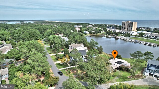 aerial view featuring a water view