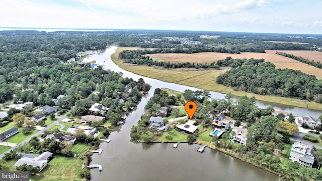 aerial view with a water view