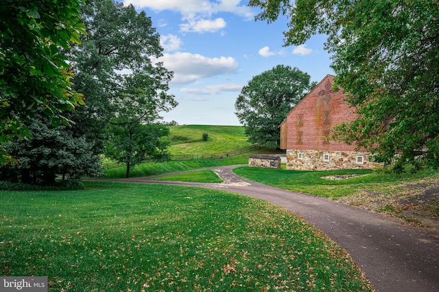 view of property's community with a lawn and a rural view