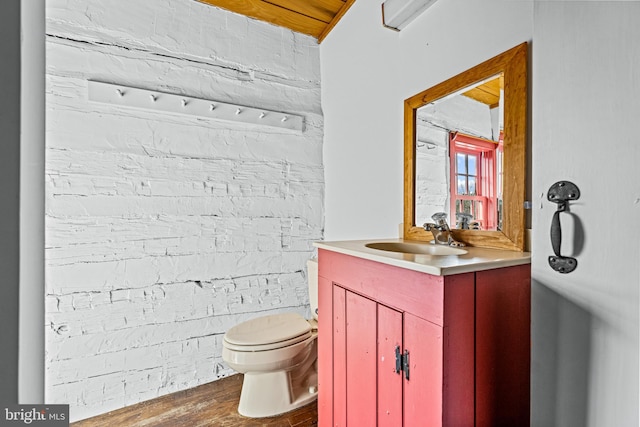 bathroom featuring toilet, wood-type flooring, and vanity