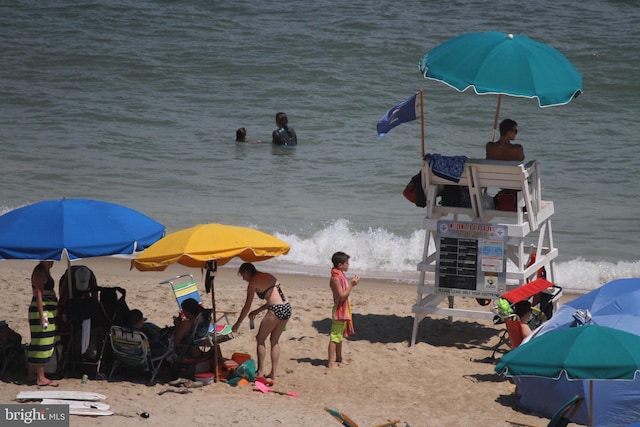 property view of water featuring a view of the beach