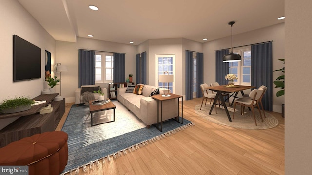 living room with light hardwood / wood-style flooring