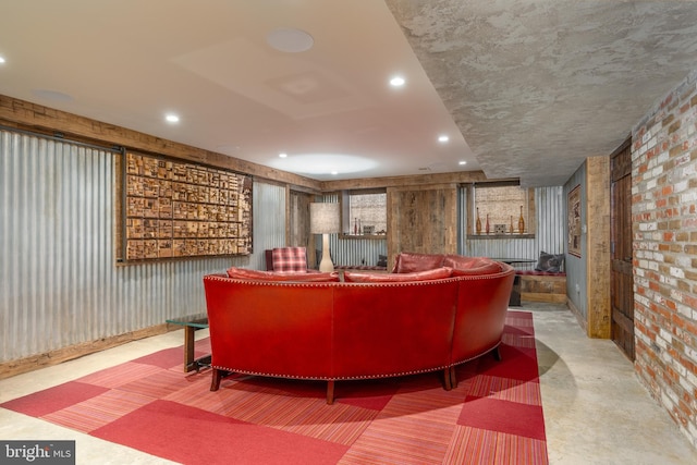 living room featuring concrete flooring