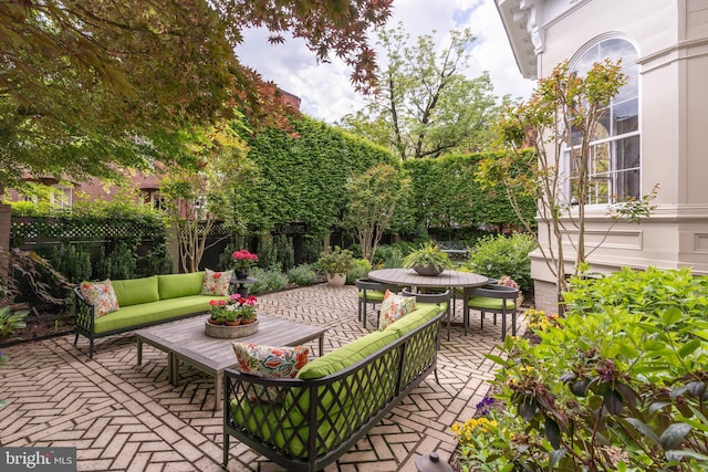 view of patio featuring an outdoor living space