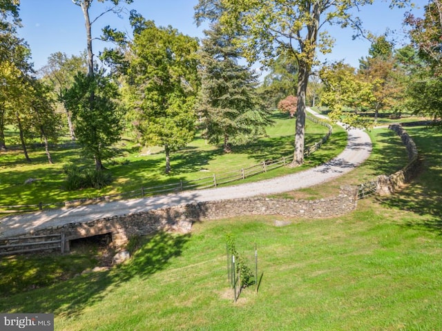 view of property's community featuring a lawn