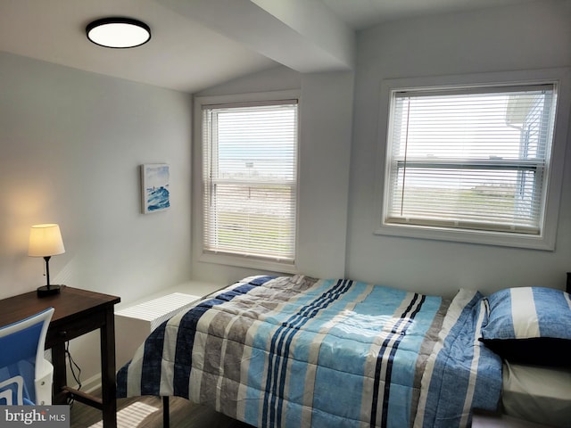 bedroom with vaulted ceiling