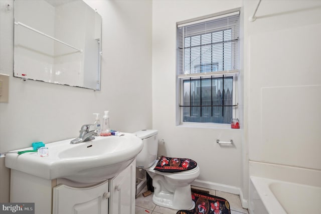 full bathroom with tile patterned flooring, vanity, shower / bathtub combination, and toilet