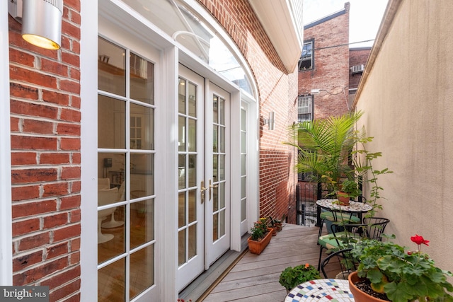 balcony featuring french doors