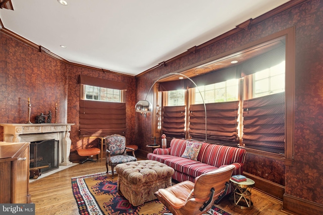 living room with light hardwood / wood-style flooring