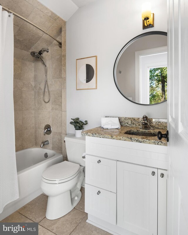 164 W Lake Dr, Annapolis, MD 21403 - full bathroom with shower / bath combination with curtain, tile floors, toilet, and vanity