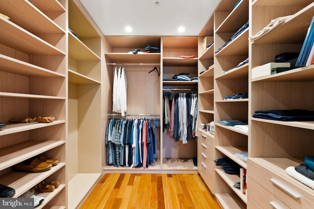 spacious closet with light hardwood / wood-style flooring