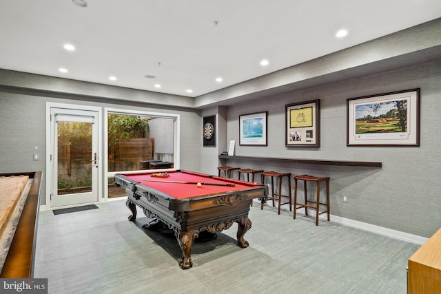 rec room featuring light hardwood / wood-style flooring and pool table