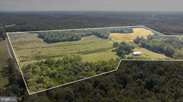 birds eye view of property with a rural view