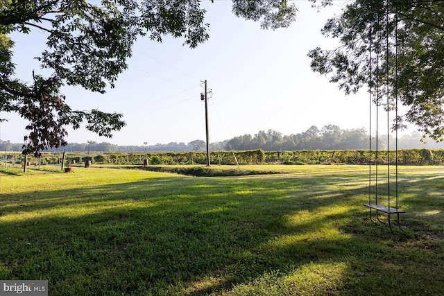 view of community with a lawn and a rural view