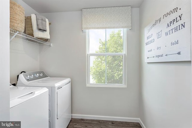 laundry area featuring dark hardwood / wood-style flooring and independent washer and dryer