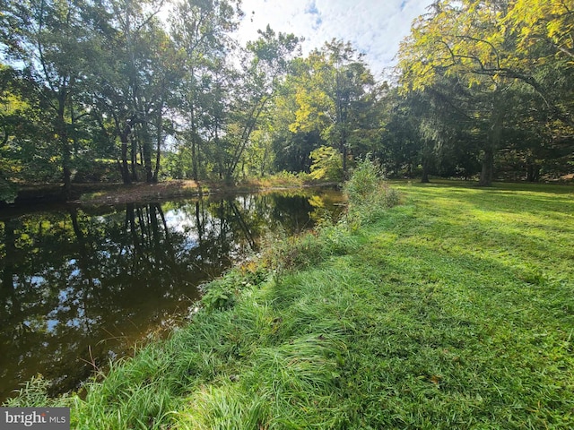 view of yard with a water view